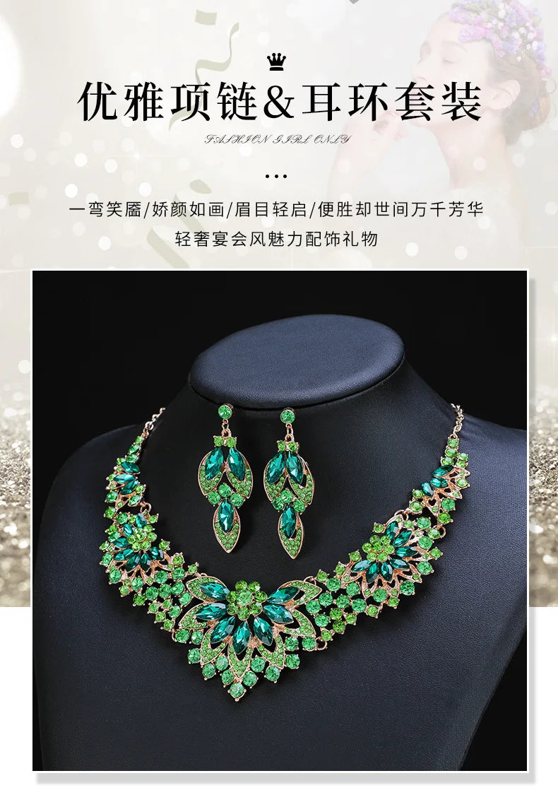 Retro Necklace Set 2-piece Set Leaves And Flowers Luxury Jewelry Wedding Accessories
