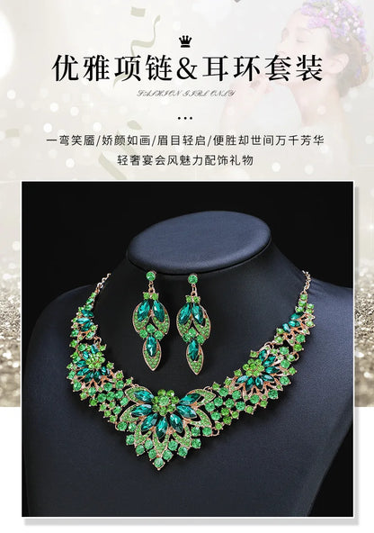 Retro Necklace Set 2-piece Set Leaves And Flowers Luxury Jewelry Wedding Accessories