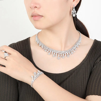 Jewelry Set HADIYANA New Retro Simple Ladies Engagement Wedding Necklace Bracelet Ring Earrings Zircon Set BN8050 Bijoux Mariage