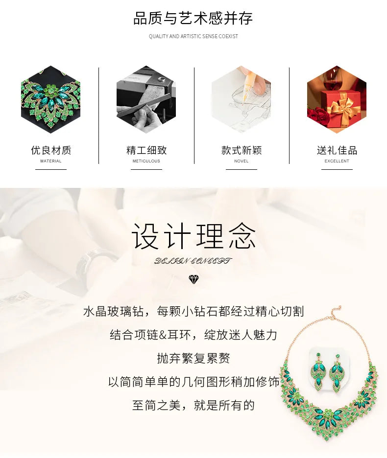 Retro Necklace Set 2-piece Set Leaves And Flowers Luxury Jewelry Wedding Accessories