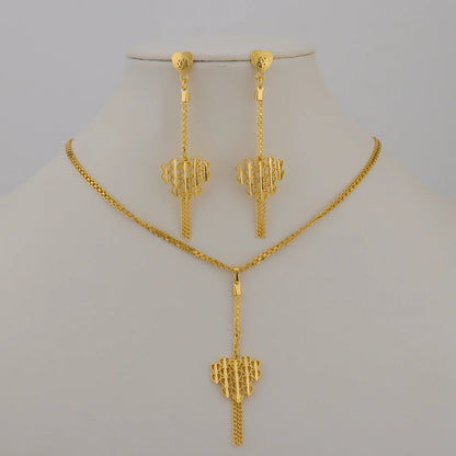 Gold-Plated Necklace Earrings Jewelry Set For Woman Fashion Charms Party Bridal Weddings Engagement Jewellery Gift
