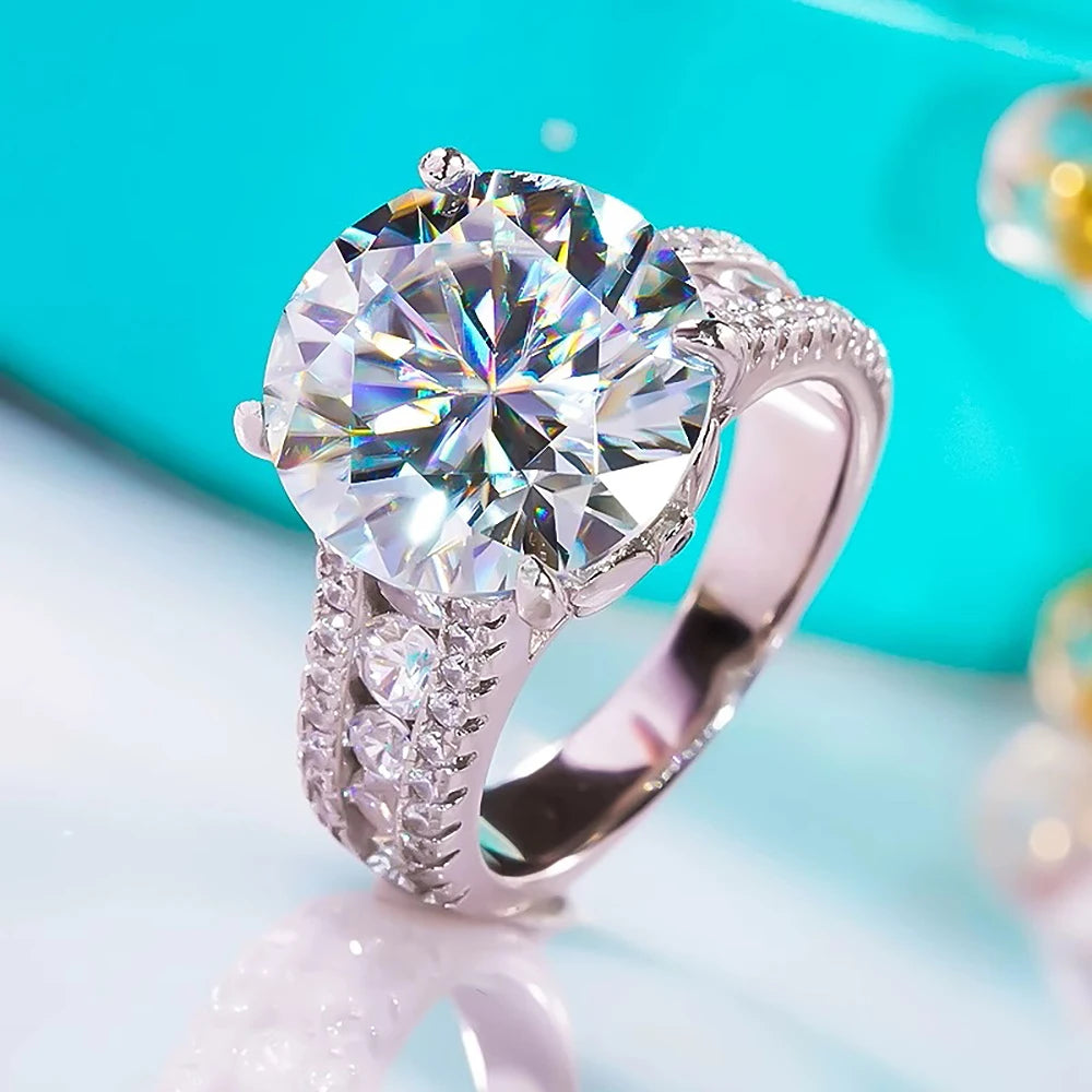 Luxury 10Carat Large Moissanite Diamond Ring 925 Silver Plated 18K Gold Eternity Engagement Ring  for Women Wedding Bridal Band