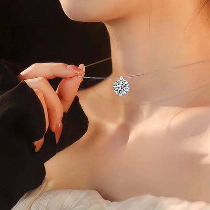 6.5/9mm Transparent Fishing Line Moissanite Necklace 925 Sterling Silver Choker Women Classic Engagement Wedding Diamond Jewelry