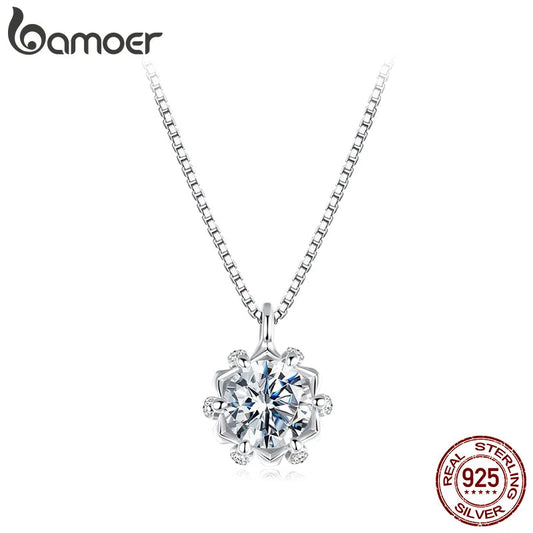 BAMOER 0.5CT Flower Buds Moissanite Necklace, 925 Sterling Silver Halo Pendant Necklace with Box Chain for Women Romantic Gift