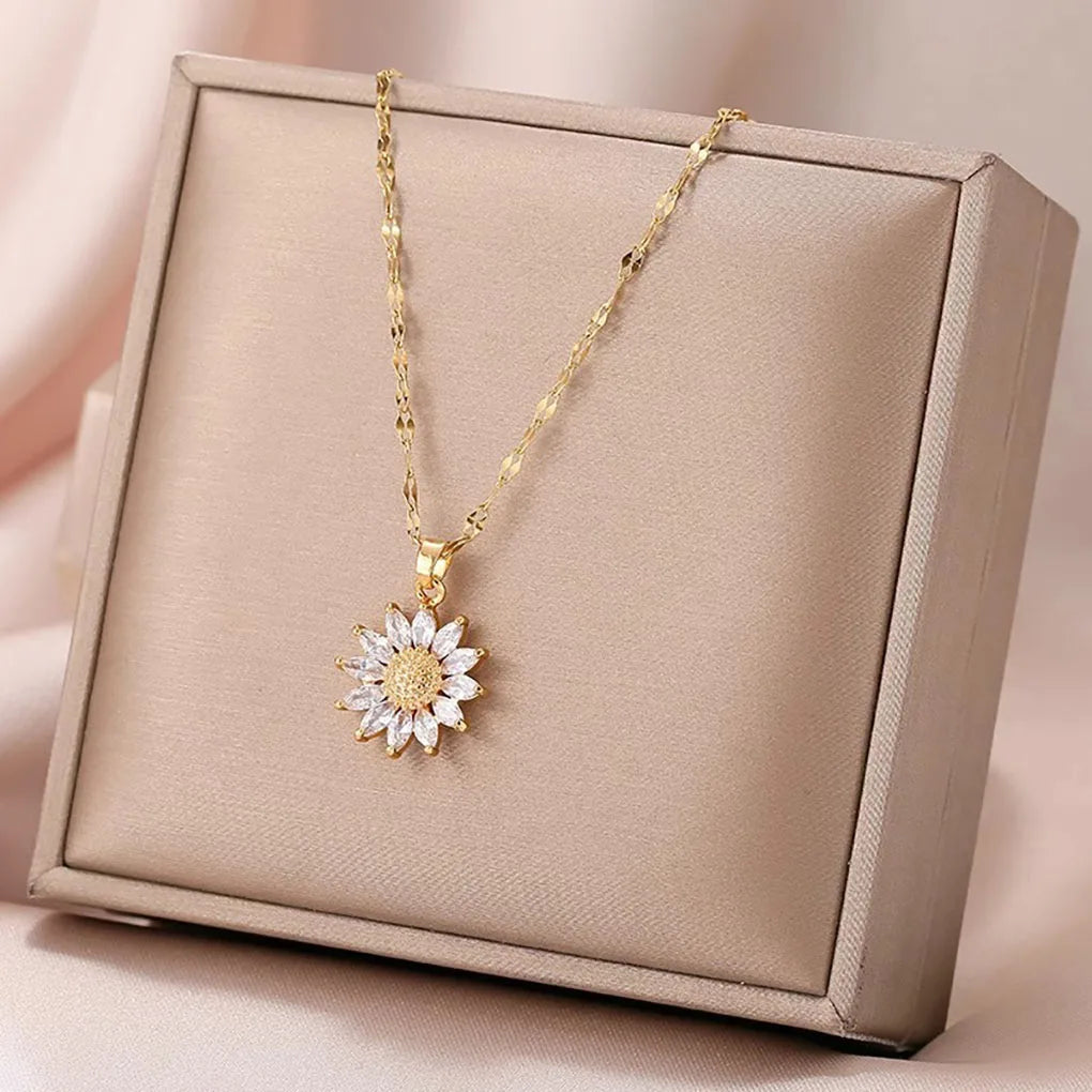 Elegant sunflower necklace celebrates love and loyalty.