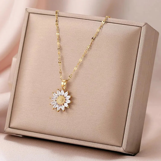 Elegant sunflower necklace celebrates love and loyalty.