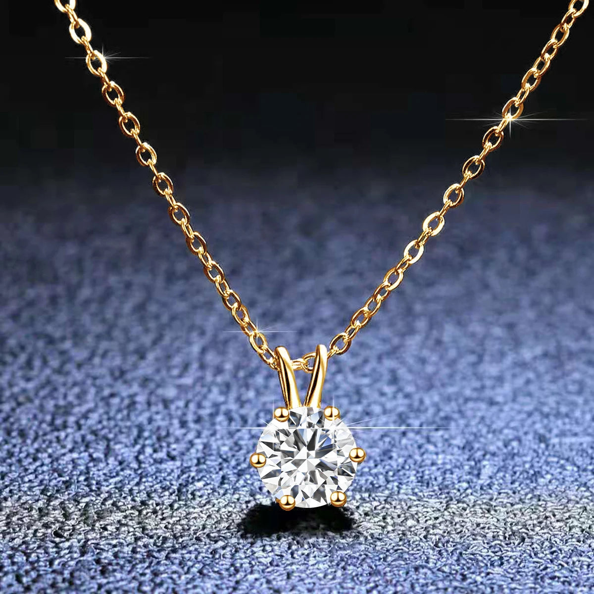 Women's Neck Chain 100% Real 14k Gold Moissanite Diamond Pendant Necklaces for Girl Wedding Engagement Valentines Gifts Jewelry