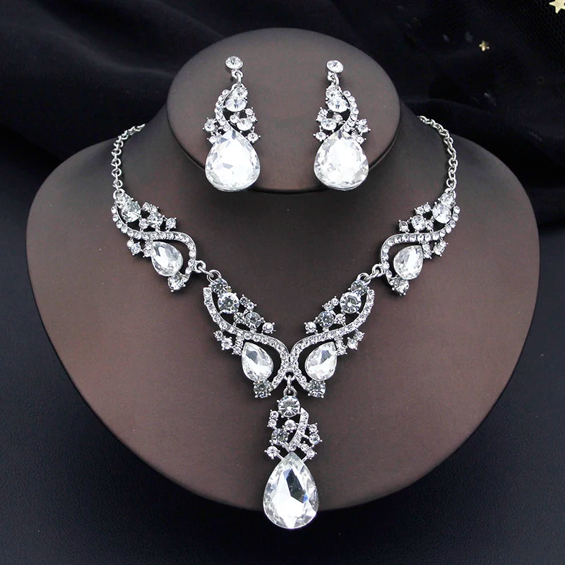 Elegant Fashion Necklace Sets for Women Party Birthday Green Choker Necklace Earrings Set Wedding Dress Bridal Jewelry Sets