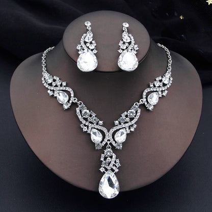 Elegant Fashion Necklace Sets for Women Party Birthday Green Choker Necklace Earrings Set Wedding Dress Bridal Jewelry Sets