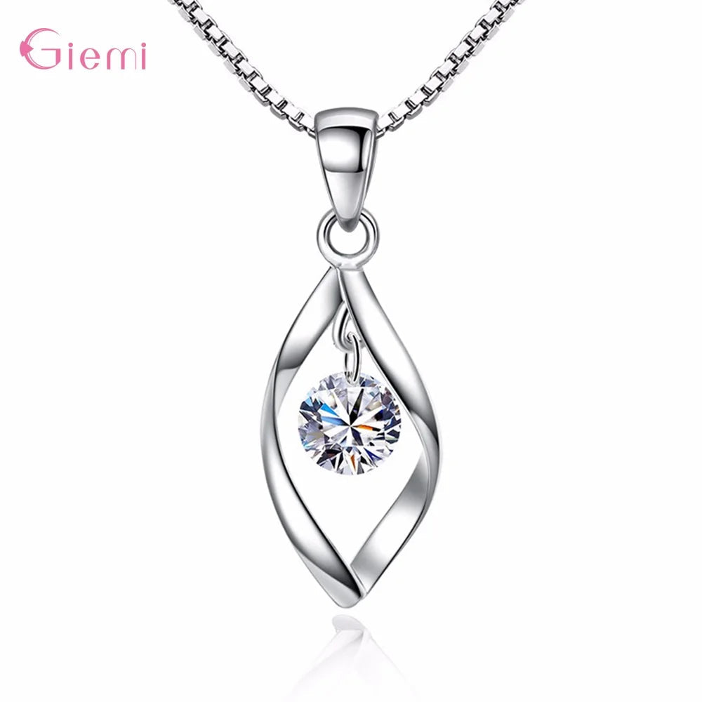 Simple 925 Sterling Silver Rotate White Cubic Zircon Crystal Pendant Necklaces For Women Anniversary Party Fashion Jewelry Gifts