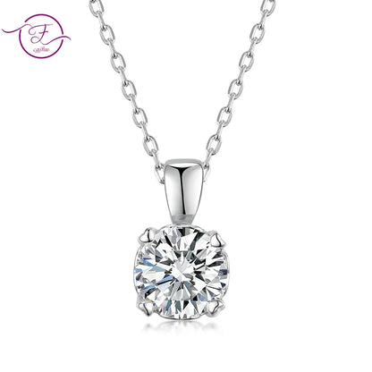 Women's 1 Carat 6.5mm EF Round Moissanite Necklace D Color Diamond Silver Plated Pendants Fine Jewelry Wedding Engagement Gift