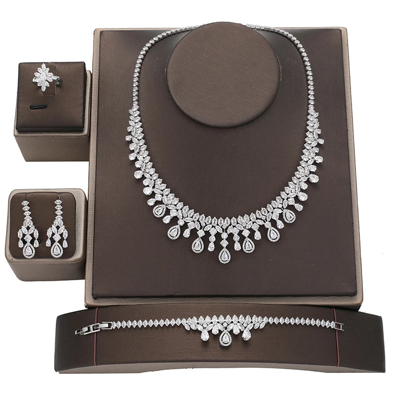Jewelry Set HADIYANA New Retro Simple Ladies Engagement Wedding Necklace Bracelet Ring Earrings Zircon Set BN8050 Bijoux Mariage