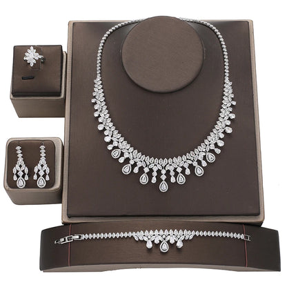 Jewelry Set HADIYANA New Retro Simple Ladies Engagement Wedding Necklace Bracelet Ring Earrings Zircon Set BN8050 Bijoux Mariage