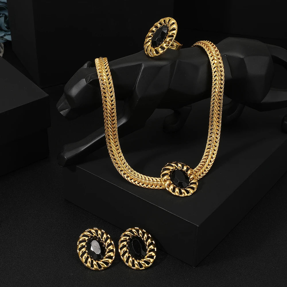 Elegant Princess Wedding Engagement Necklace Earrings ring Jewelry Sets Stainless Steel Pearl Thick Chain Necklace Gifts