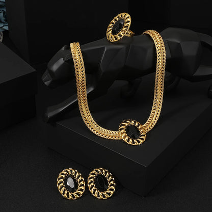 Elegant Princess Wedding Engagement Necklace Earrings ring Jewelry Sets Stainless Steel Pearl Thick Chain Necklace Gifts