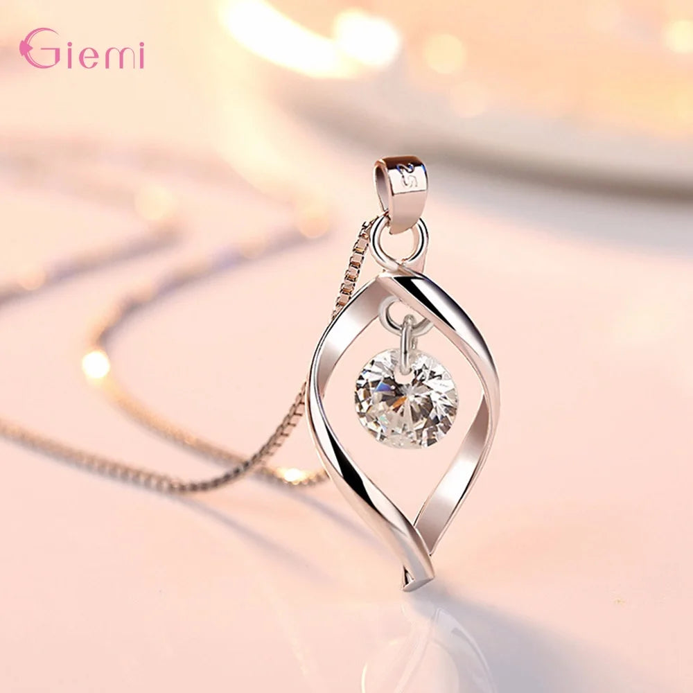 Simple 925 Sterling Silver Rotate White Cubic Zircon Crystal Pendant Necklaces For Women Anniversary Party Fashion Jewelry Gifts