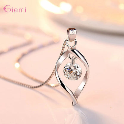 Simple 925 Sterling Silver Rotate White Cubic Zircon Crystal Pendant Necklaces For Women Anniversary Party Fashion Jewelry Gifts