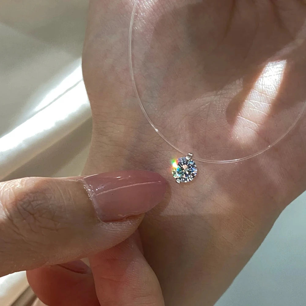 6.5/9mm Transparent Fishing Line Moissanite Necklace 925 Sterling Silver Choker Women Classic Engagement Wedding Diamond Jewelry