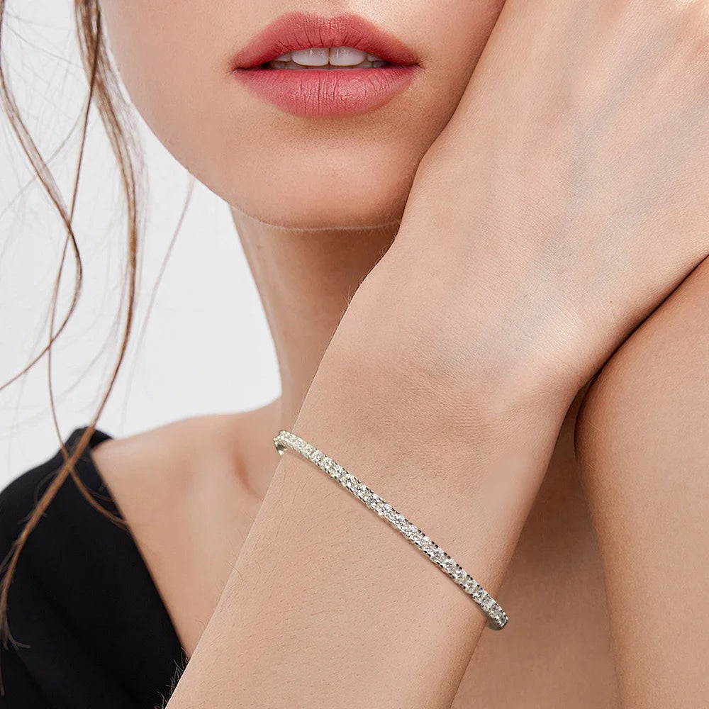 KNOBSPIN Moissanite Bangles for Women All 2.5mm D VVS1 Lab Diamond Bracelets 925 Sterling Silver Bracelet Wedding Birthday Gift