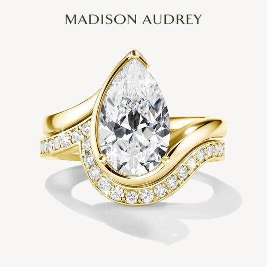 Real 14K Gold Filled Stackable Moissanite Rings Set 3CT Pear Cut GRA Certified Luxury Bridal Ring Set Wedding Jewelry for Her