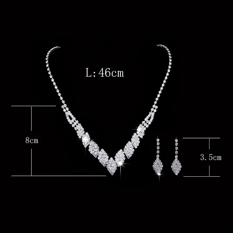 Classic Elegant Crystal Bridal Jewelry Set Shiny Rhinestone Fashion Wedding Dress Banquet Women's Necklace Earring Set