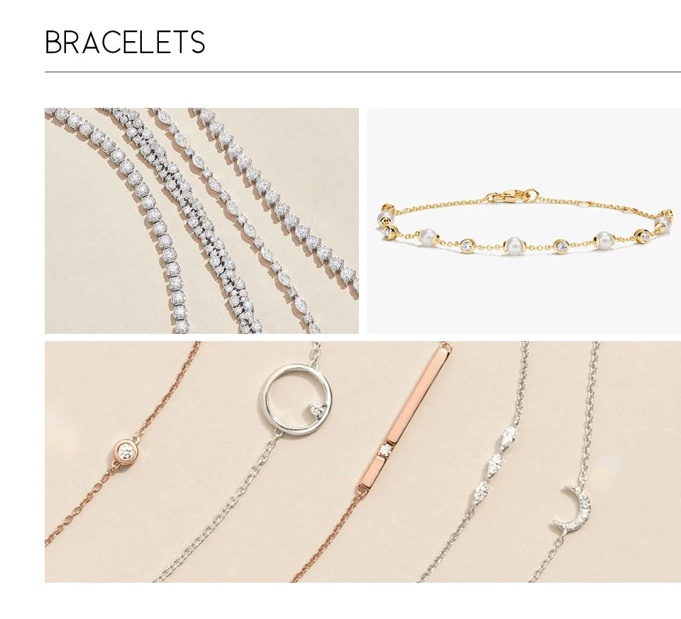 Collection of bracelets displayed on a beige background with 'BRACELETS' text at the top.