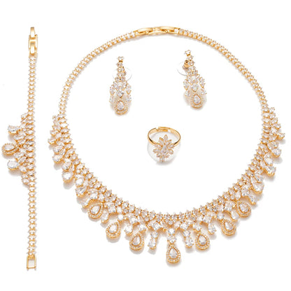 Jewelry Set HADIYANA New Retro Simple Ladies Engagement Wedding Necklace Bracelet Ring Earrings Zircon Set BN8050 Bijoux Mariage