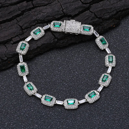 Fashion Exquisite Color Green Crystal Inlaid Ladies Charm Tennis Necklace Engagement Wedding Couple Jewelry