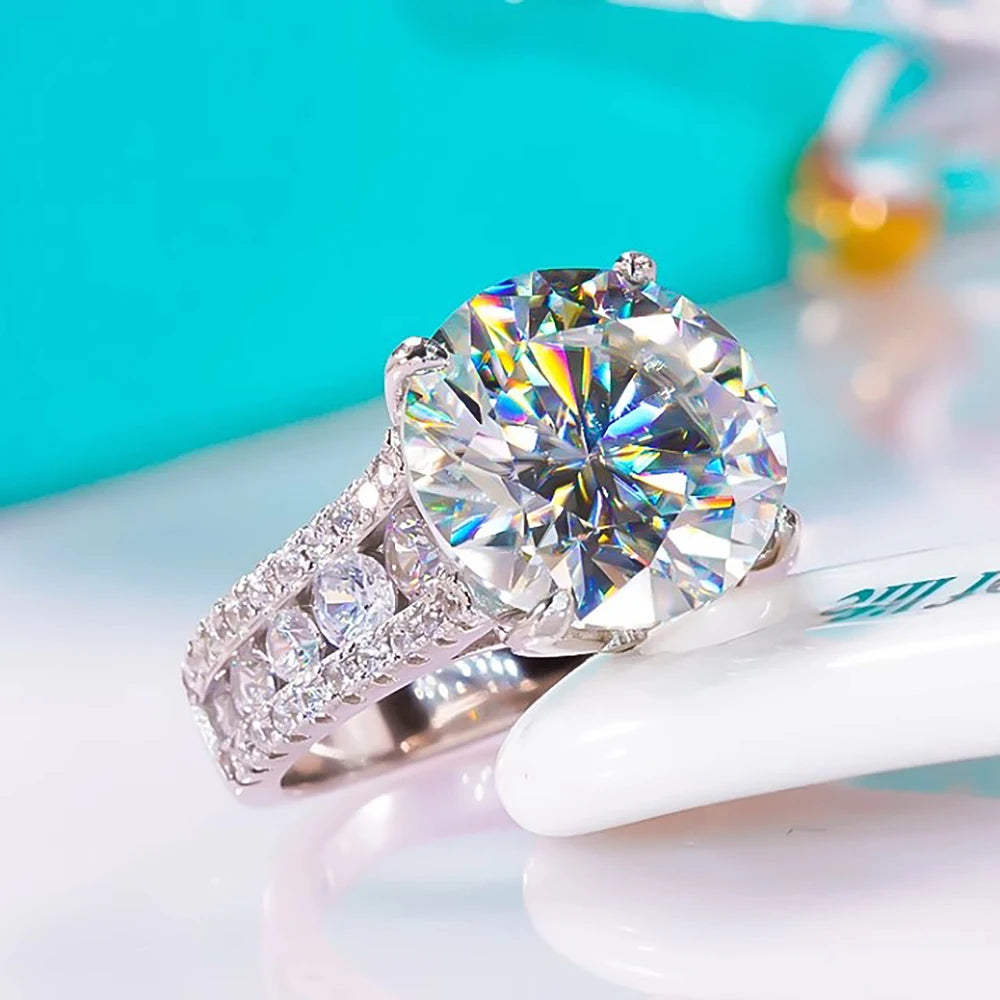 Luxury 10Carat Large Moissanite Diamond Ring 925 Silver Plated 18K Gold Eternity Engagement Ring  for Women Wedding Bridal Band