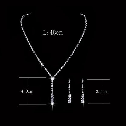 Classic Elegant Crystal Bridal Jewelry Set Shiny Rhinestone Fashion Wedding Dress Banquet Women's Necklace Earring Set