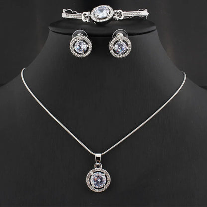 925 Sterling Silver Crystal Pendant Necklace Earrings Bracelet Jewelry Set For Women Girls Wedding Engagement Fashion Jewelry
