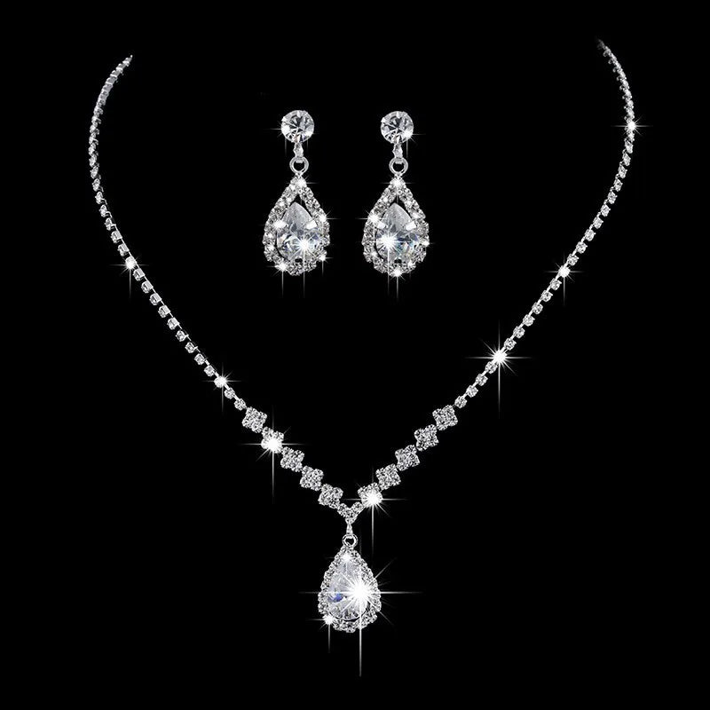Classic Elegant Crystal Bridal Jewelry Set Shiny Rhinestone Fashion Wedding Dress Banquet Women's Necklace Earring Set
