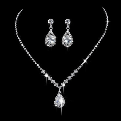 Classic Elegant Crystal Bridal Jewelry Set Shiny Rhinestone Fashion Wedding Dress Banquet Women's Necklace Earring Set