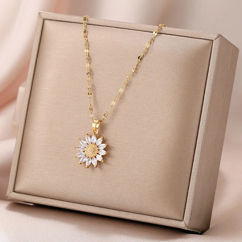 Elegant sunflower necklace celebrates love and loyalty.