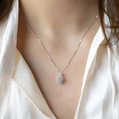 2025 New Square Light Blue Zircon Necklace Women's Engagement Wedding Accessories Brilliant Pendant  Fashion Jewelry