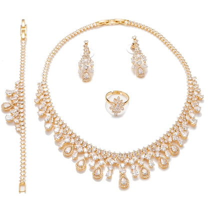 Jewelry Set HADIYANA New Retro Simple Ladies Engagement Wedding Necklace Bracelet Ring Earrings Zircon Set BN8050 Bijoux Mariage