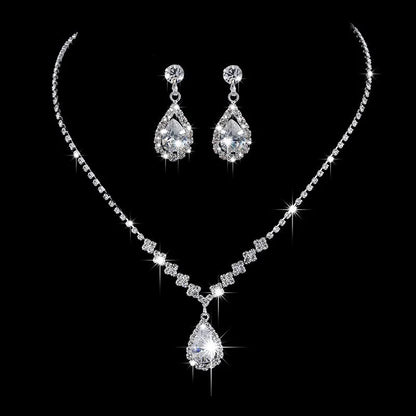 Classic Elegant Crystal Bridal Jewelry Set Shiny Rhinestone Fashion Wedding Dress Banquet Women's Necklace Earring Set