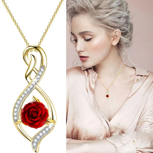Fashion Rose Necklace Cross Zircon Pendant Engagement Necklaces for Women Rose Jewelry Wedding Accessories Anniversary Gift