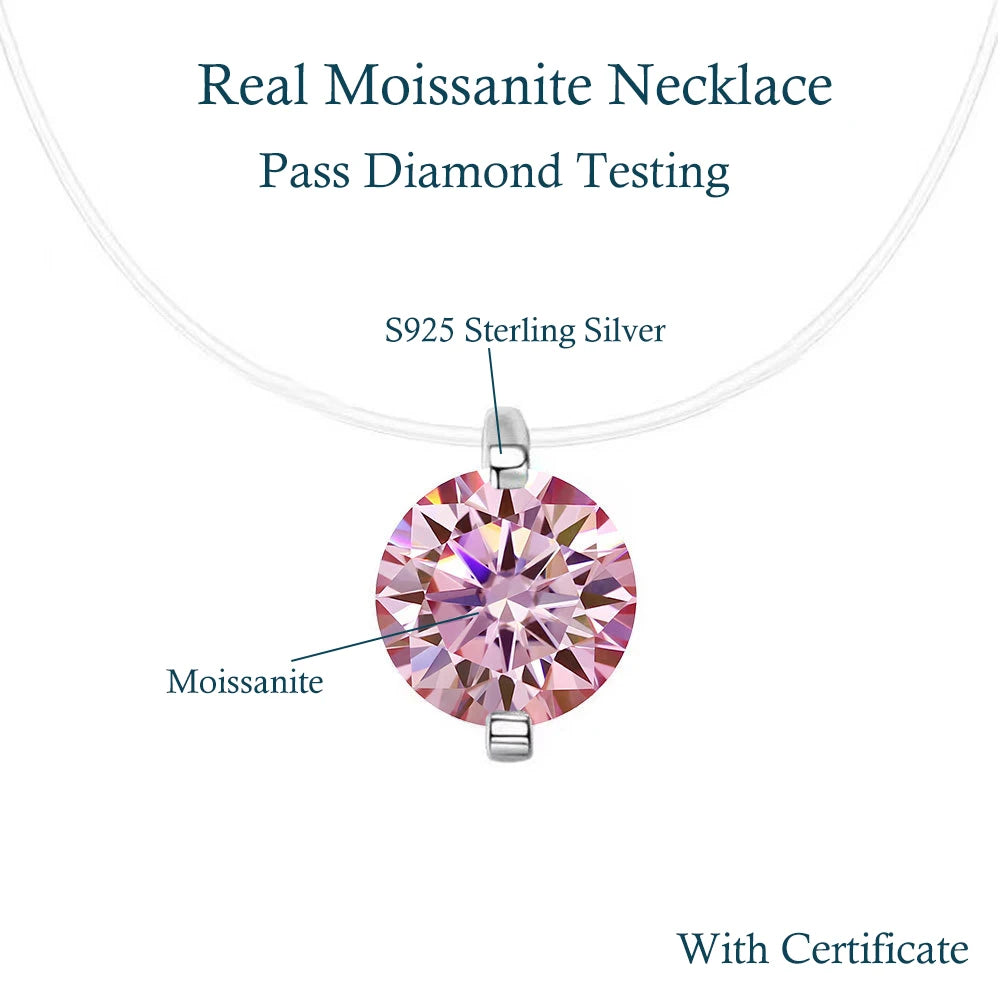 6.5/9mm Transparent Fishing Line Moissanite Necklace 925 Sterling Silver Choker Women Classic Engagement Wedding Diamond Jewelry