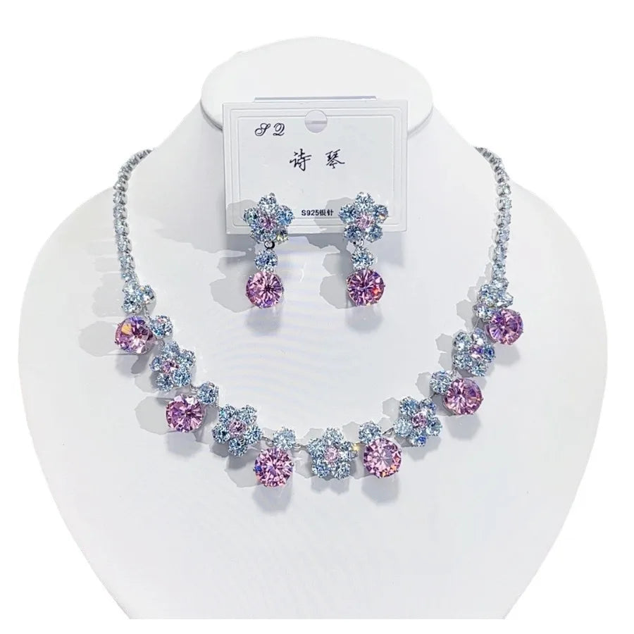 Trendy Heart Pendant Necklace Earrings For Women Engagement Fashion Jewelry Set Bridal Wedding Chokers Party Accessories Gifts