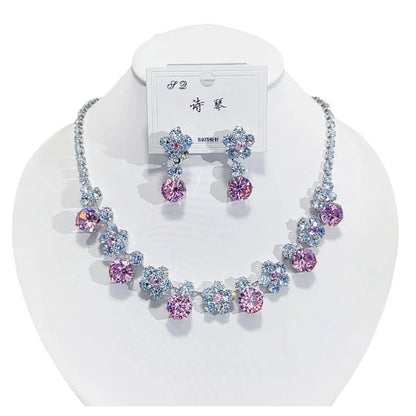 Trendy Heart Pendant Necklace Earrings For Women Engagement Fashion Jewelry Set Bridal Wedding Chokers Party Accessories Gifts