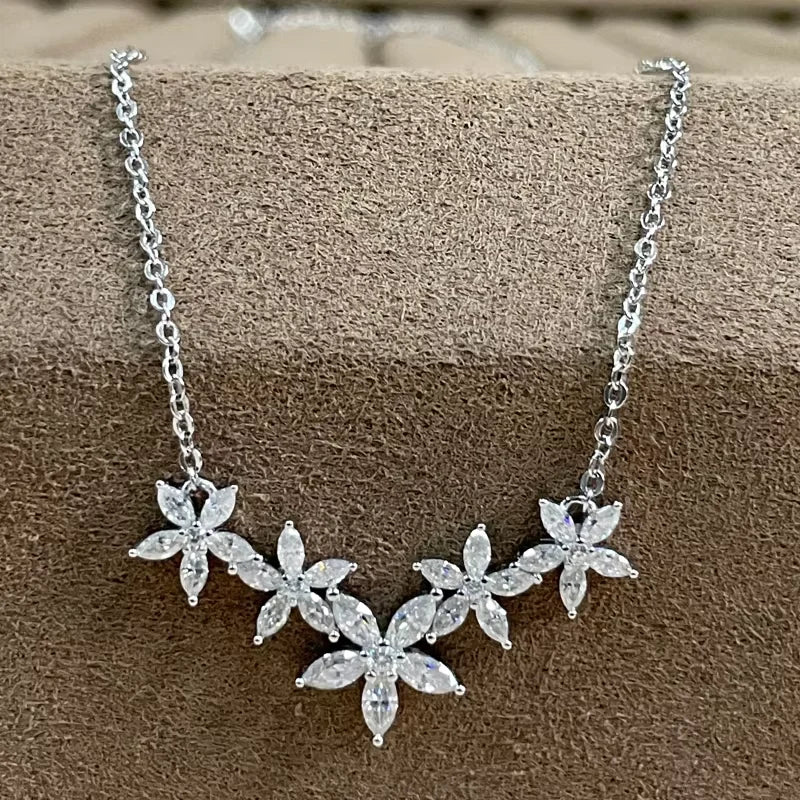 Lnngy Exquisite Moissanite Diamond Necklace for Women Pure 925 Sterling Silver Flower Pendant Necklaces 2025 Trend Jewelry