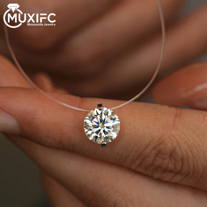 6.5/9mm Transparent Fishing Line Moissanite Necklace 925 Sterling Silver Choker Women Classic Engagement Wedding Diamond Jewelry