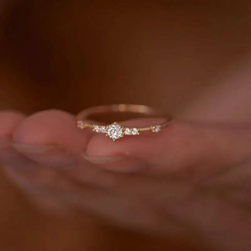 BELLUX Solid 14K Gold Au585 Minimalist Ring Moissanite Ring K Gold Women's rings engagement ring moissanite rings rose gold