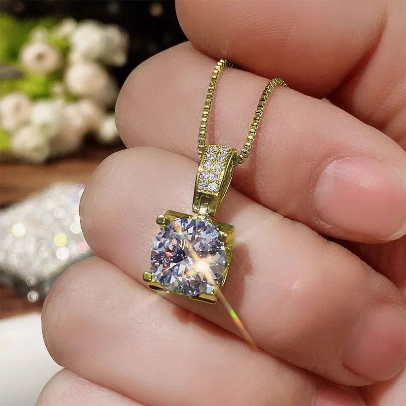 Ne'w Crystal Cubic Zirconia Engagement Necklace for Women High-quality Silver Color Accessories Luxury Female Jewelry Gifts