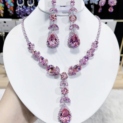 Trendy Heart Pendant Necklace Earrings For Women Engagement Fashion Jewelry Set Bridal Wedding Chokers Party Accessories Gifts