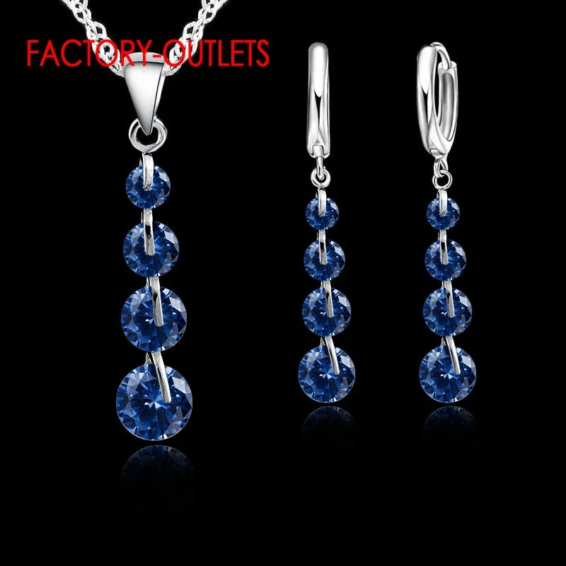 925 Sterling Silver Pendant Necklace Hoop Earrings Set Fashion Jewelry Round CZ Crystal Women Girls Engagement Anniversary