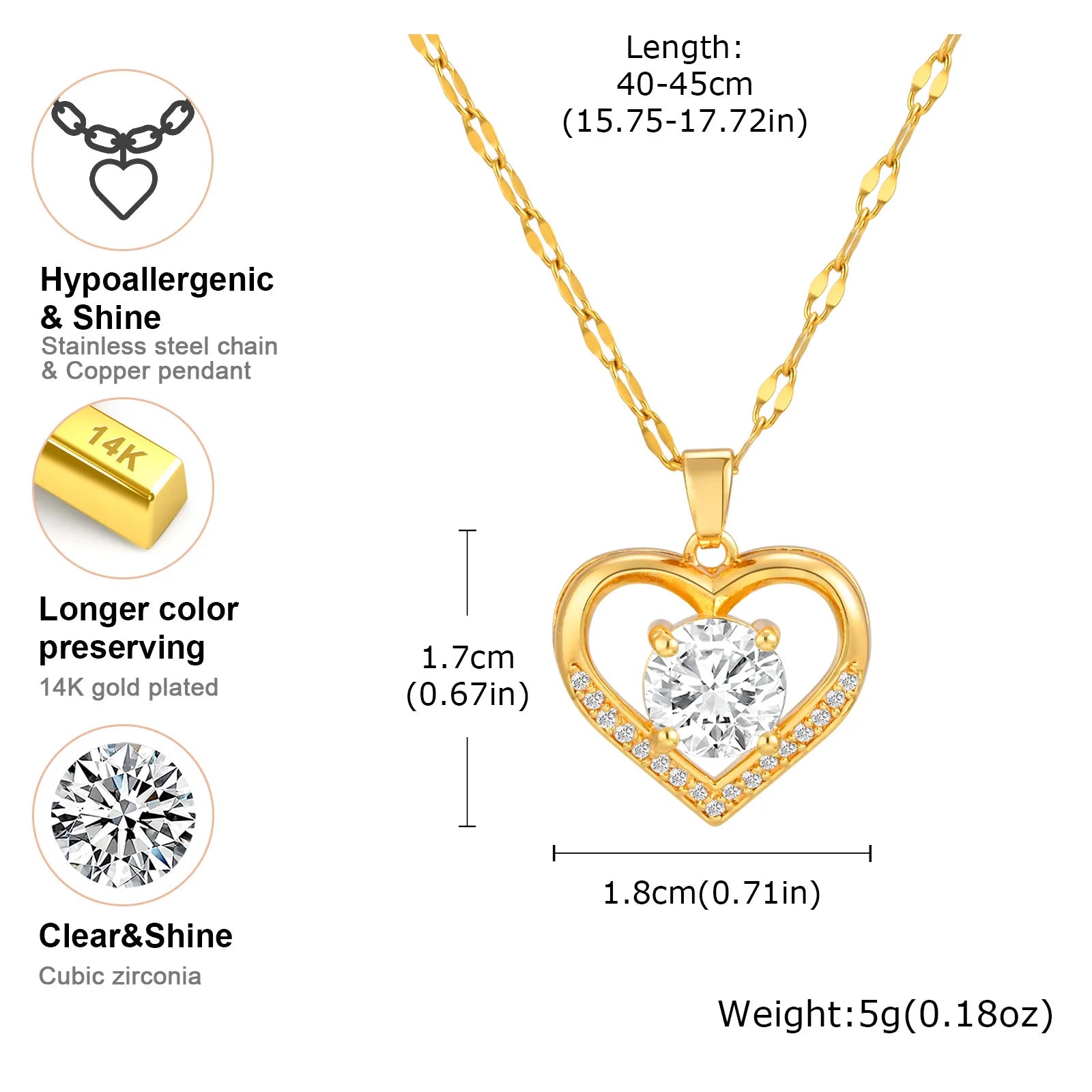 Vnox Dainty Heart Pendent Necklaces