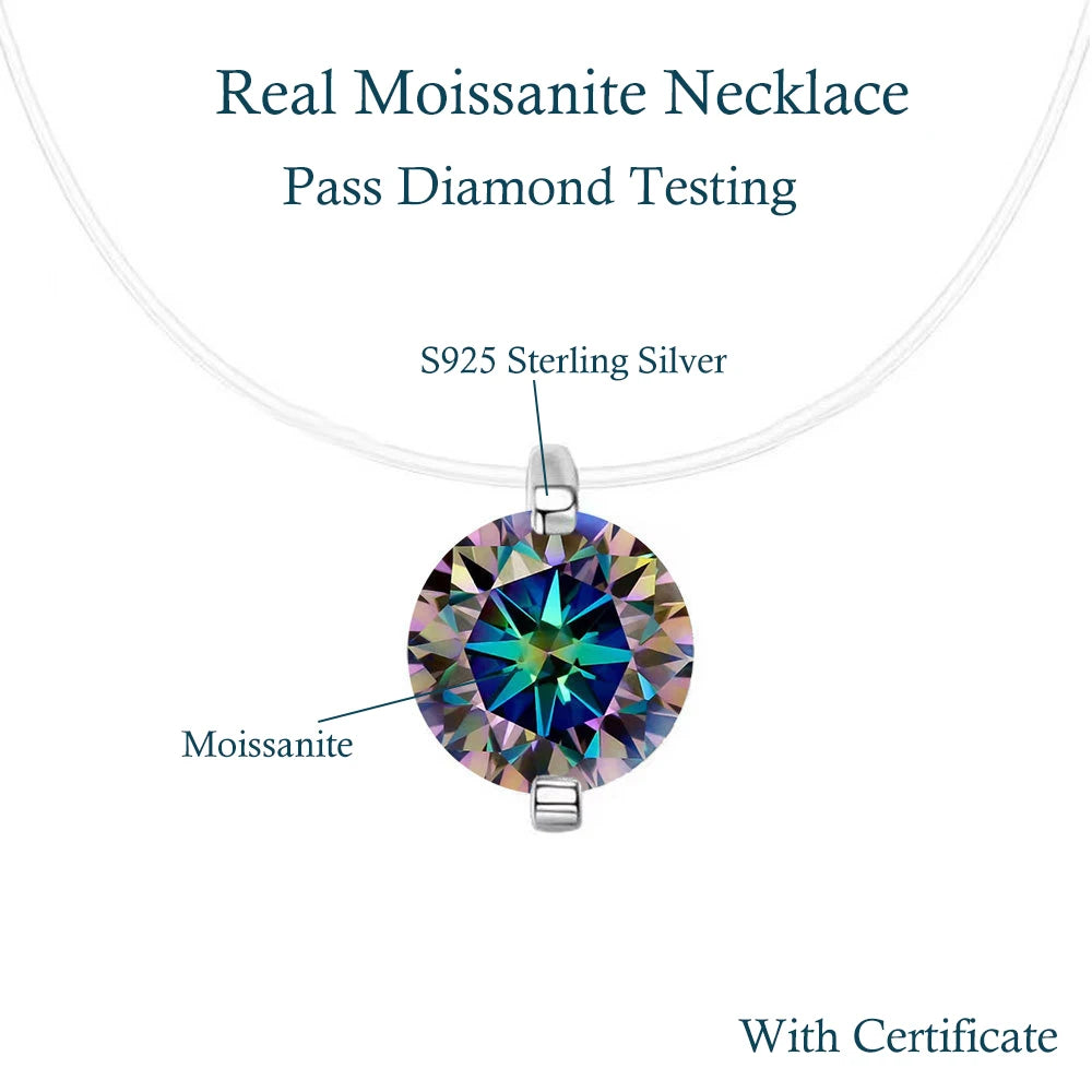 6.5/9mm Transparent Fishing Line Moissanite Necklace 925 Sterling Silver Choker Women Classic Engagement Wedding Diamond Jewelry