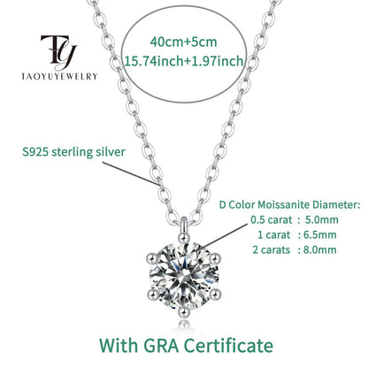 TY 0.5-2ct Moissanite Necklaces S925 Silver Engagement Moissanite Necklace Pendant Man And Woman For Wedding Anniversary Gift